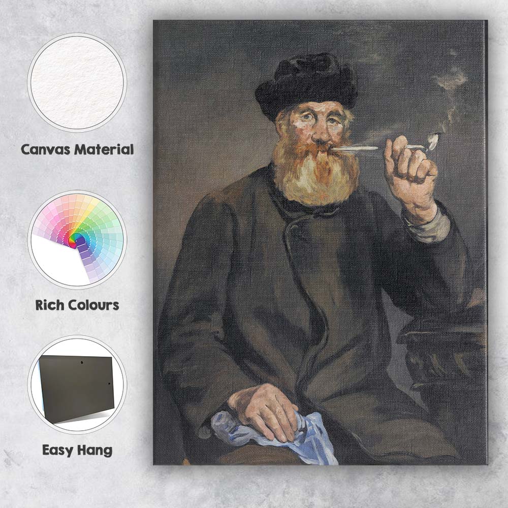 Bearded Gentleman Smoking Pipe Classic Portrait Canvas Wall Art Print Decor Picture Ready to Hang
