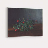 Dark Background Red Verbena Floral Still Life Canvas Wall Art Print Decor Picture Ready to Hang