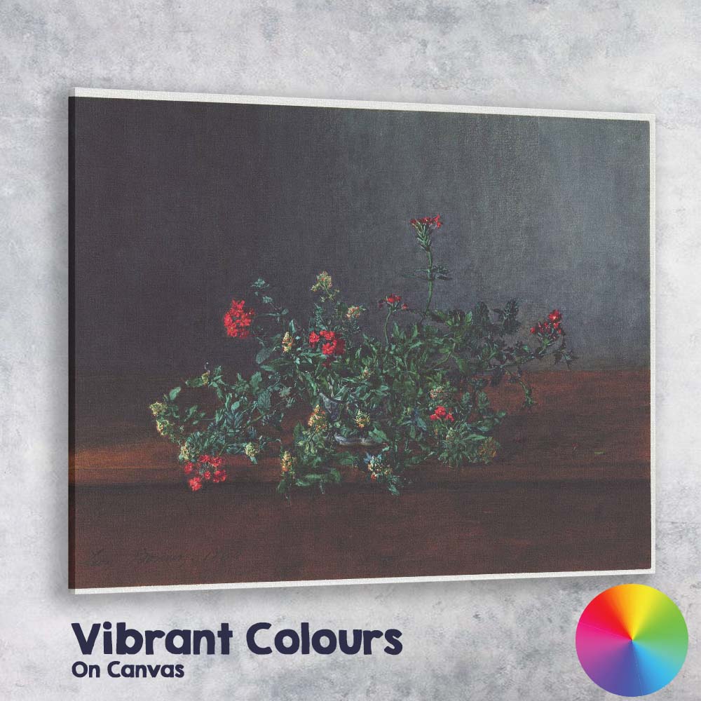 Dark Background Red Verbena Floral Still Life Canvas Wall Art Print Decor Picture Ready to Hang