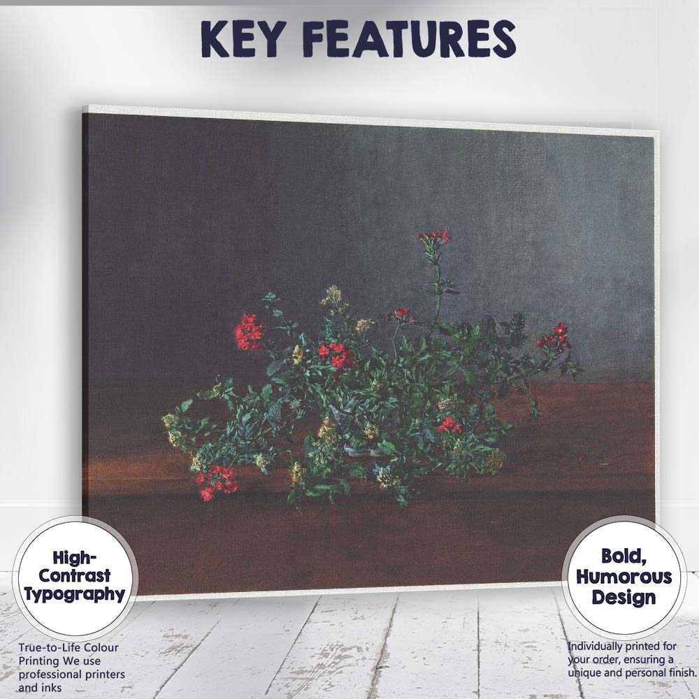Dark Background Red Verbena Floral Still Life Canvas Wall Art Print Decor Picture Ready to Hang