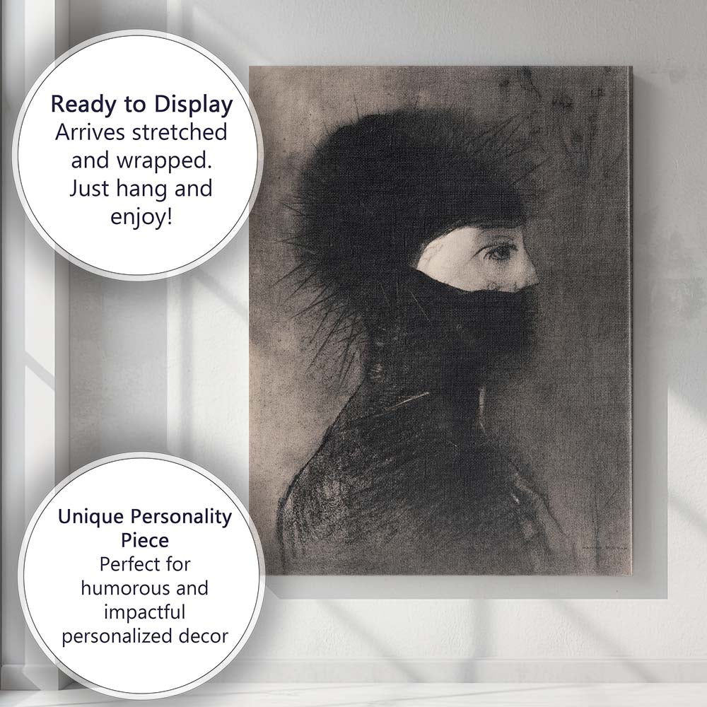 Symbolist Veiled Woman Portrait Monochrome Charcoal Style Canvas Wall Art Print Decor Picture Ready to Hang