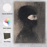 Symbolist Veiled Woman Portrait Monochrome Charcoal Style Canvas Wall Art Print Decor Picture Ready to Hang