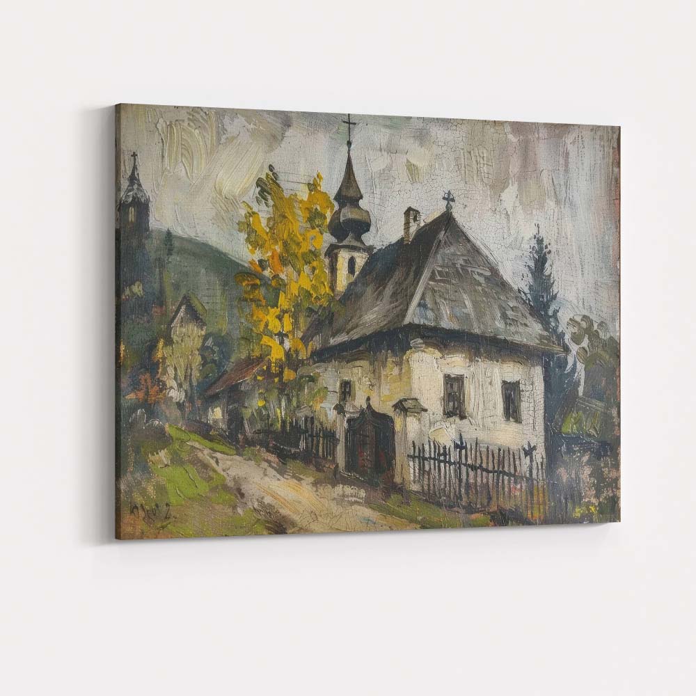 Rustic Countryside Church Village Landscape Impressionist Painting Canvas Wall Art Print Decor Picture Ready to Hang
