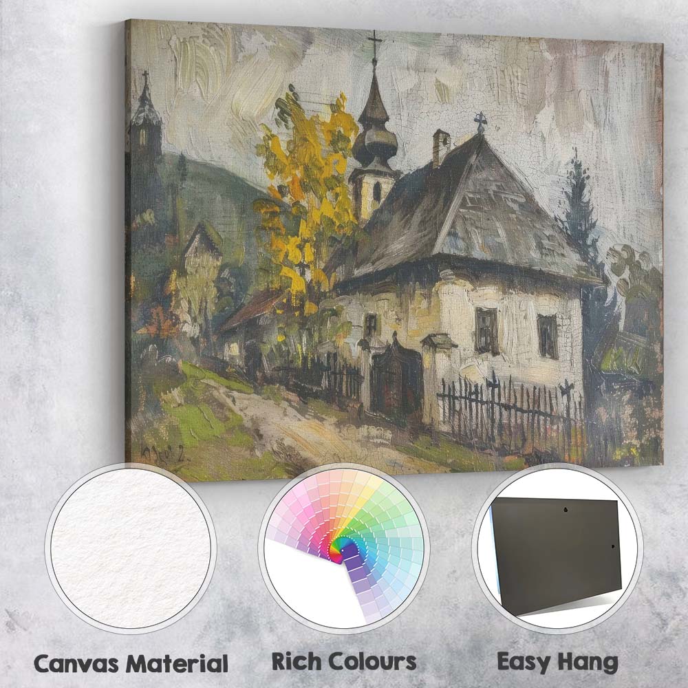 Rustic Countryside Church Village Landscape Impressionist Painting Canvas Wall Art Print Decor Picture Ready to Hang