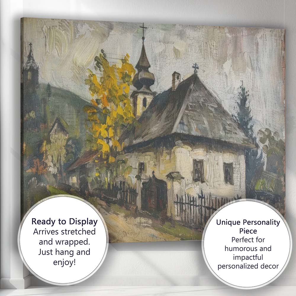 Rustic Countryside Church Village Landscape Impressionist Painting Canvas Wall Art Print Decor Picture Ready to Hang