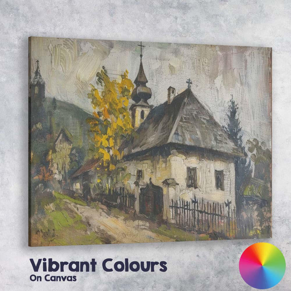 Rustic Countryside Church Village Landscape Impressionist Painting Canvas Wall Art Print Decor Picture Ready to Hang