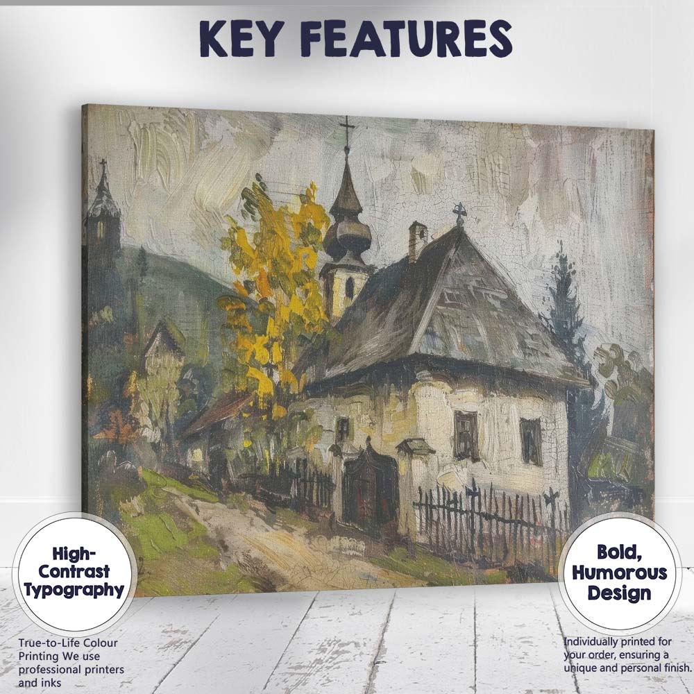 Rustic Countryside Church Village Landscape Impressionist Painting Canvas Wall Art Print Decor Picture Ready to Hang