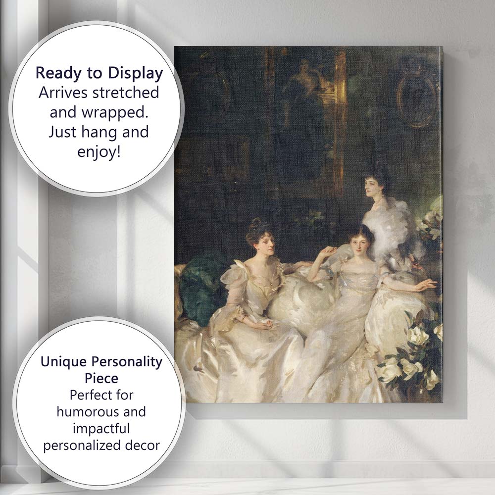 Elegant Edwardian Ladies in White Gowns Classic Portrait Canvas Wall Art Print Decor Picture Ready to Hang
