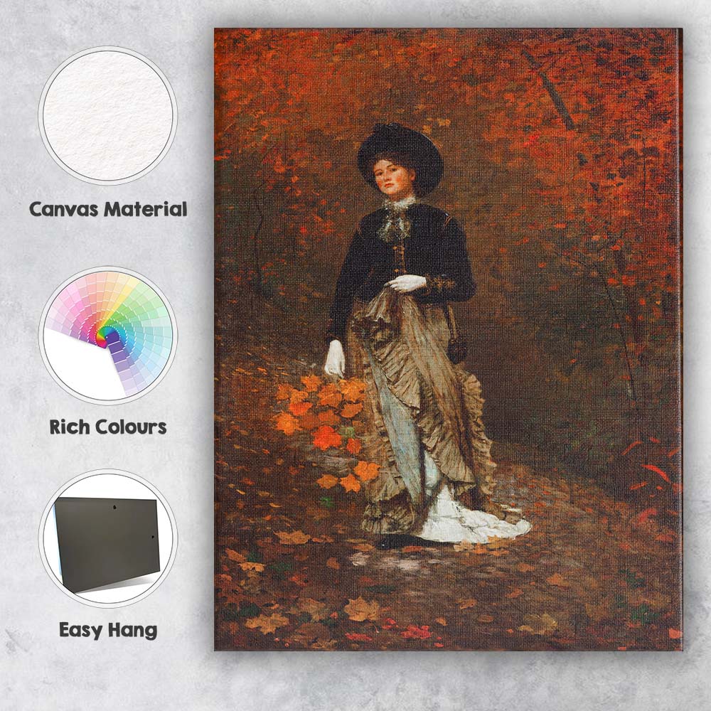 Victorian Lady Autumn Woodland Portrait Warm Orange Tones Canvas Wall Art Print Decor Picture Ready to Hang