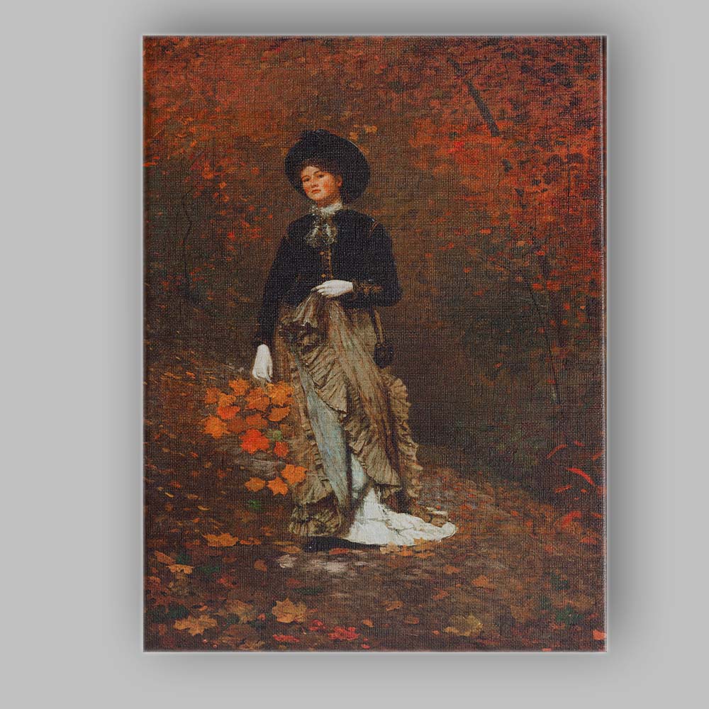 Victorian Lady Autumn Woodland Portrait Warm Orange Tones Canvas Wall Art Print Decor Picture Ready to Hang