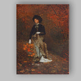 Victorian Lady Autumn Woodland Portrait Warm Orange Tones Canvas Wall Art Print Decor Picture Ready to Hang