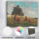 Pastoral Shepherd Resting with Sheep Rural Landscape Painting Canvas Wall Art Print Decor Picture Ready to Hang
