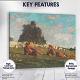 Pastoral Shepherd Resting with Sheep Rural Landscape Painting Canvas Wall Art Print Decor Picture Ready to Hang