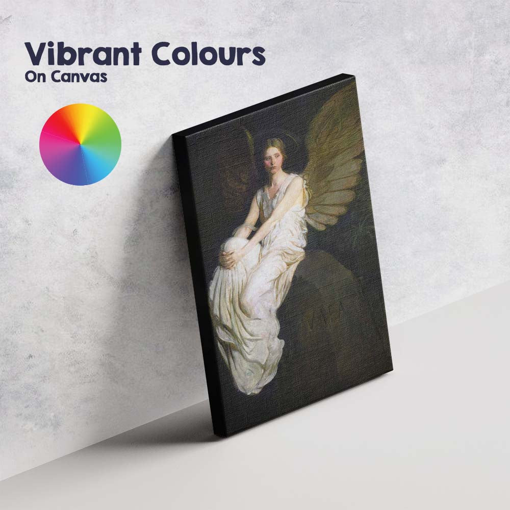Dreamlike Angel Figure Seated on Stone Ethereal Portrait Canvas Wall Art Print Decor Picture Ready to Hang