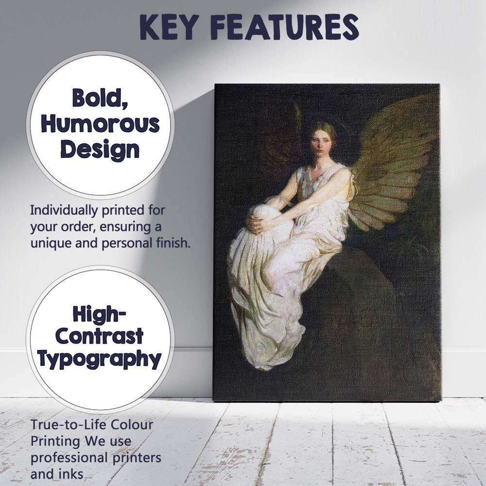 Dreamlike Angel Figure Seated on Stone Ethereal Portrait Canvas Wall Art Print Decor Picture Ready to Hang