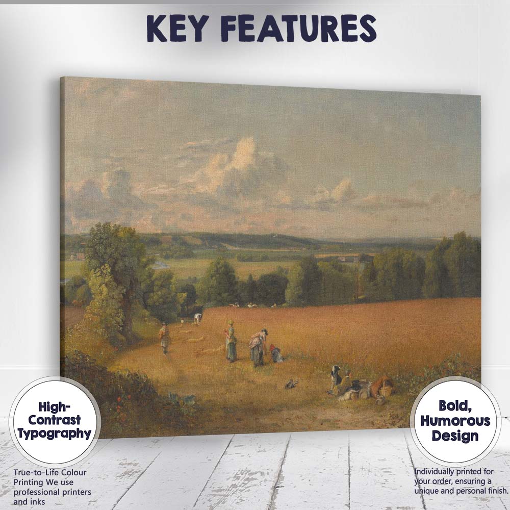Golden Harvest Field Rural Farming Landscape Traditional Painting Canvas Wall Art Print Decor Picture Ready to Hang