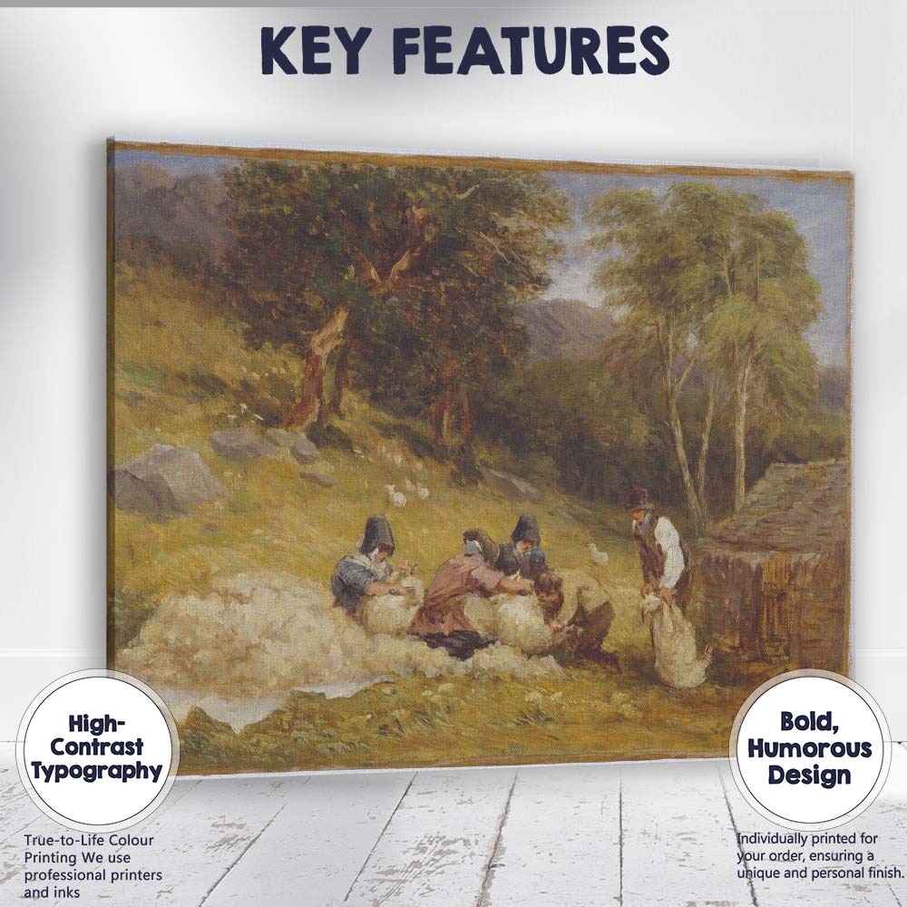 Traditional Sheep Shearing Scene Country Farm Life Painting Canvas Wall Art Print Decor Picture Ready to Hang
