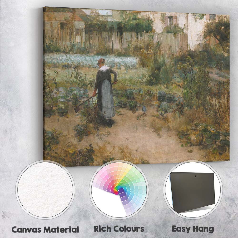 French Kitchen Garden Woman Harvesting Vegetables Impressionist Canvas Wall Art Print Decor Picture Ready to Hang