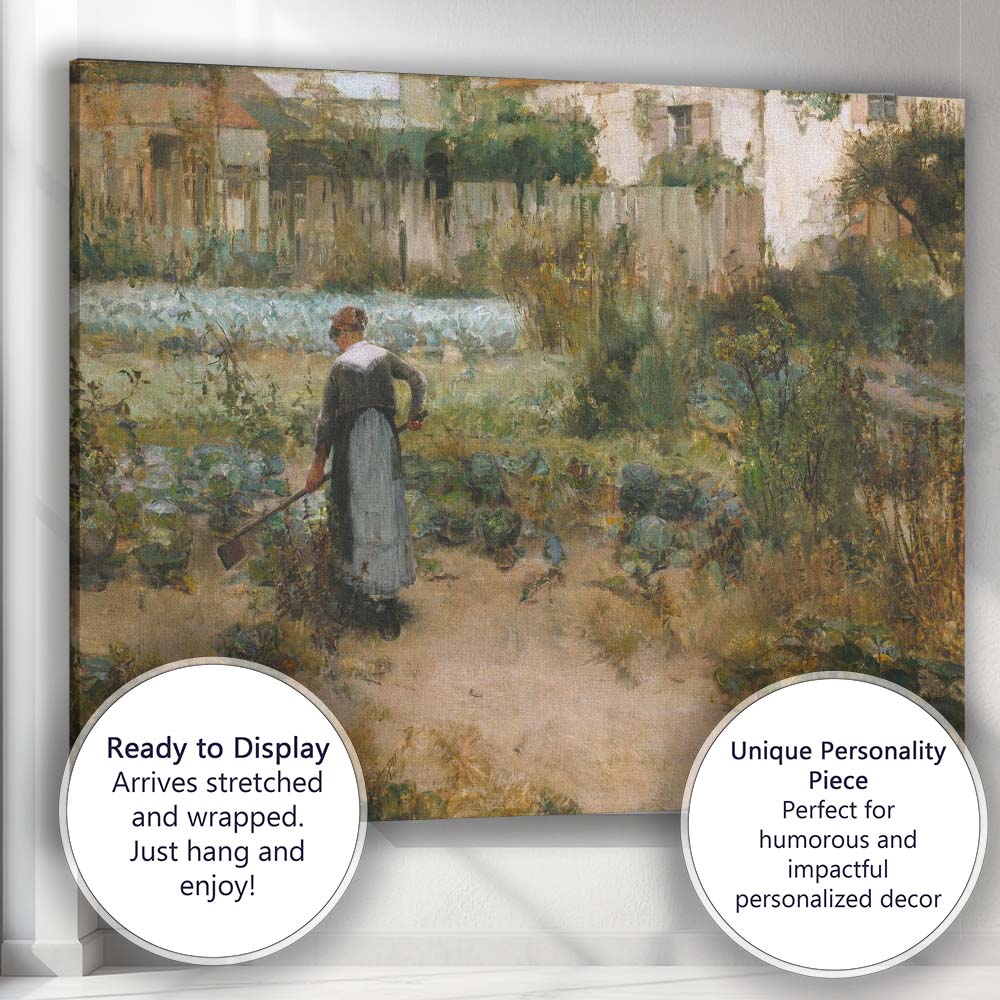 French Kitchen Garden Woman Harvesting Vegetables Impressionist Canvas Wall Art Print Decor Picture Ready to Hang