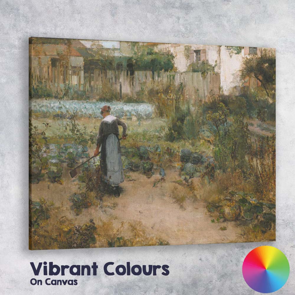 French Kitchen Garden Woman Harvesting Vegetables Impressionist Canvas Wall Art Print Decor Picture Ready to Hang