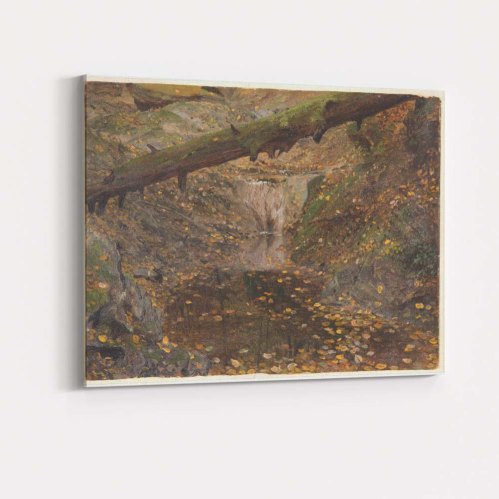 Autumn Woodland Waterfall Mossy Fallen Tree Landscape Canvas Wall Art Print Decor Picture Ready to Hang