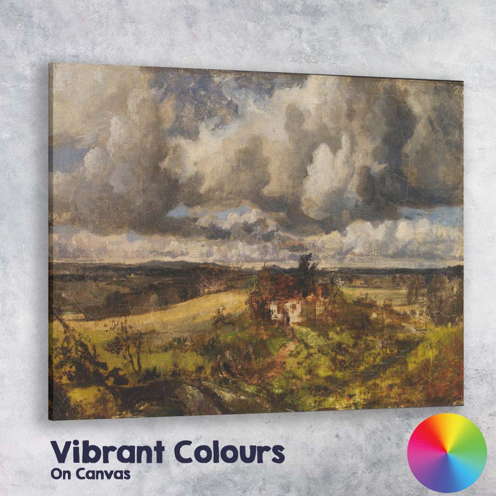 Dramatic Storm Clouds Over Farmhouse Countryside Landscape Canvas Wall Art Print Decor Picture Ready to Hang