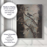 Elegant Songbird on Blossom Branch Contemporary Nature Canvas Wall Art Print Decor Picture Ready to Hang