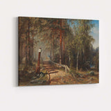 Sunlit Forest Path and Wooden Bridge Woodland Landscape Canvas Wall Art Print Decor Picture Ready to Hang