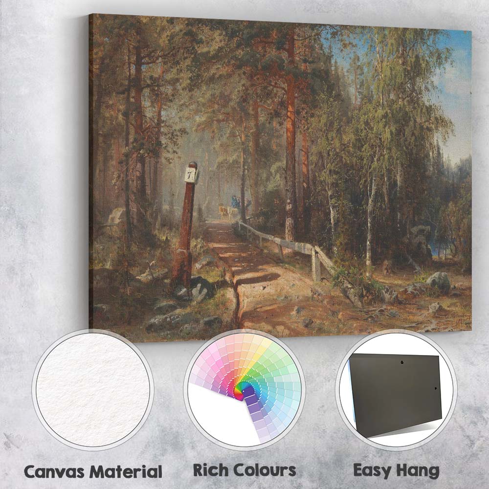 Sunlit Forest Path and Wooden Bridge Woodland Landscape Canvas Wall Art Print Decor Picture Ready to Hang