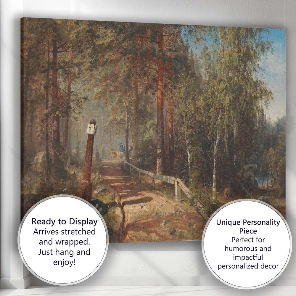 Sunlit Forest Path and Wooden Bridge Woodland Landscape Canvas Wall Art Print Decor Picture Ready to Hang