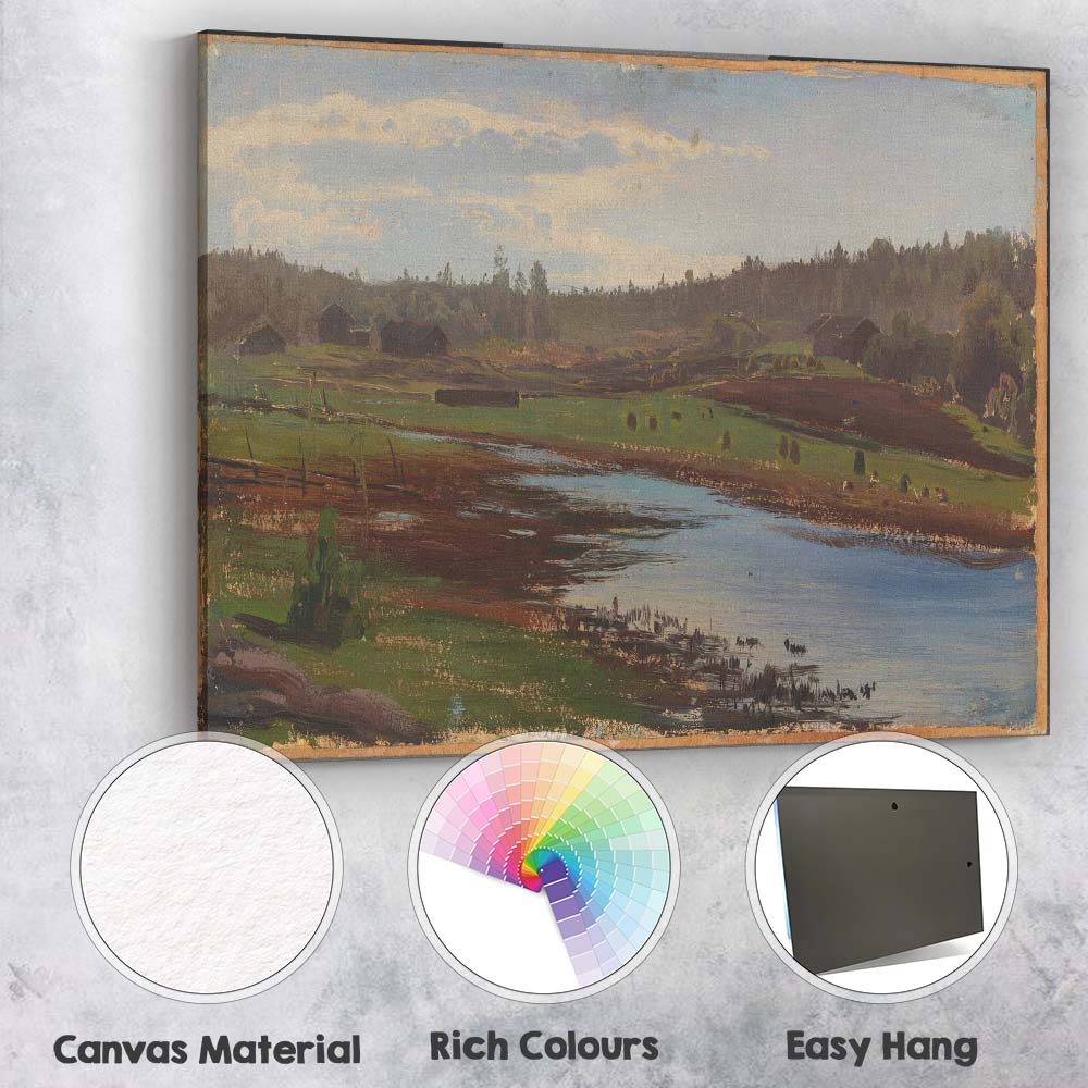 Peaceful Countryside Pond and Meadow Landscape Canvas Wall Art Print Decor Picture Ready to Hang