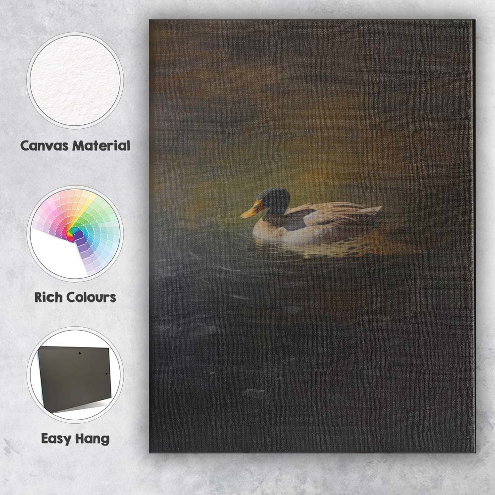 Mallard Duck on Tranquil Dark Water Wildlife Canvas Wall Art Print Decor Picture Ready to Hang