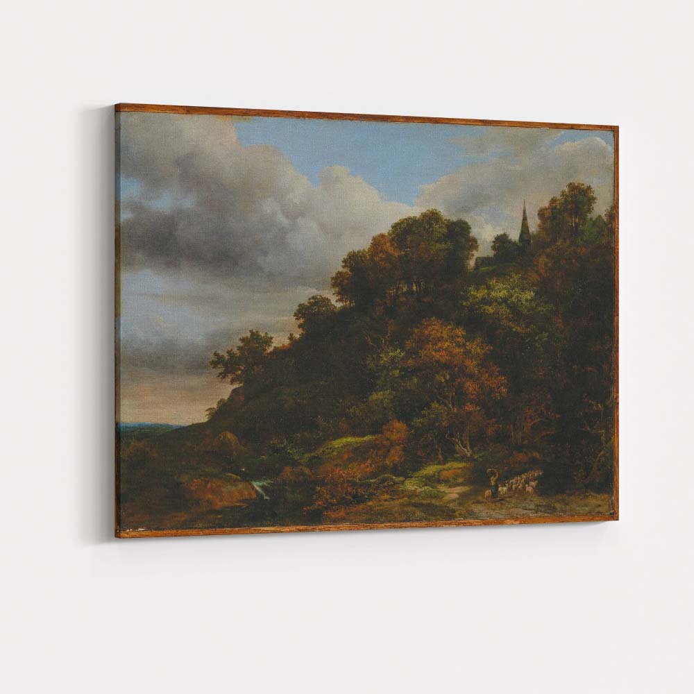 Dark Woodland Hillside Landscape with Shepherd and Sheep Canvas Wall Art Print Decor Picture Ready to Hang