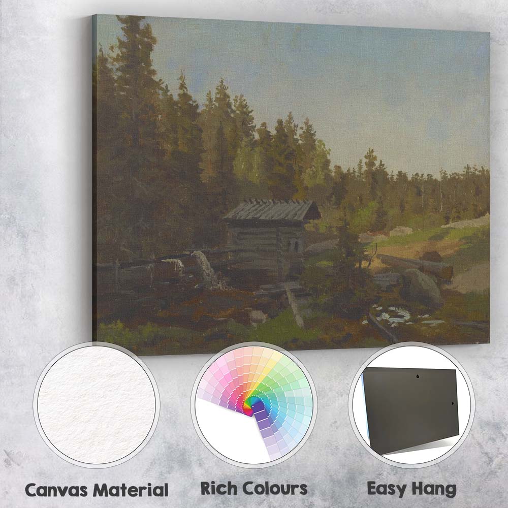 Forest Cabin Watermill Stream Rustic Landscape Canvas Wall Art Print Decor Picture Ready to Hang