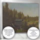 Forest Cabin Watermill Stream Rustic Landscape Canvas Wall Art Print Decor Picture Ready to Hang