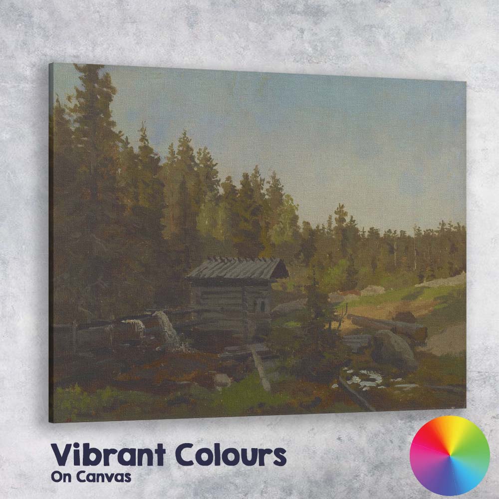 Forest Cabin Watermill Stream Rustic Landscape Canvas Wall Art Print Decor Picture Ready to Hang