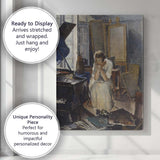 Thoughtful Woman in Artist Studio Interior Impressionist Painting Canvas Wall Art Print Decor Picture Ready to Hang