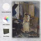 Thoughtful Woman in Artist Studio Interior Impressionist Painting Canvas Wall Art Print Decor Picture Ready to Hang