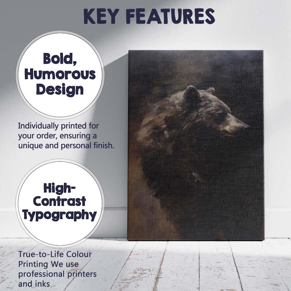Dark Moody Brown Bear Wildlife Portrait Rustic Animal Canvas Wall Art Print Decor Picture Ready to Hang