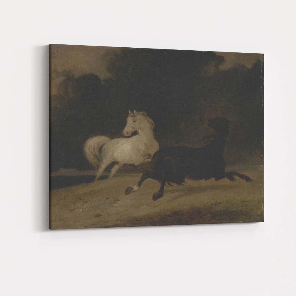 White Horse and Black Horse Stormy Night Landscape Canvas Wall Art Print Decor Picture Ready to Hang