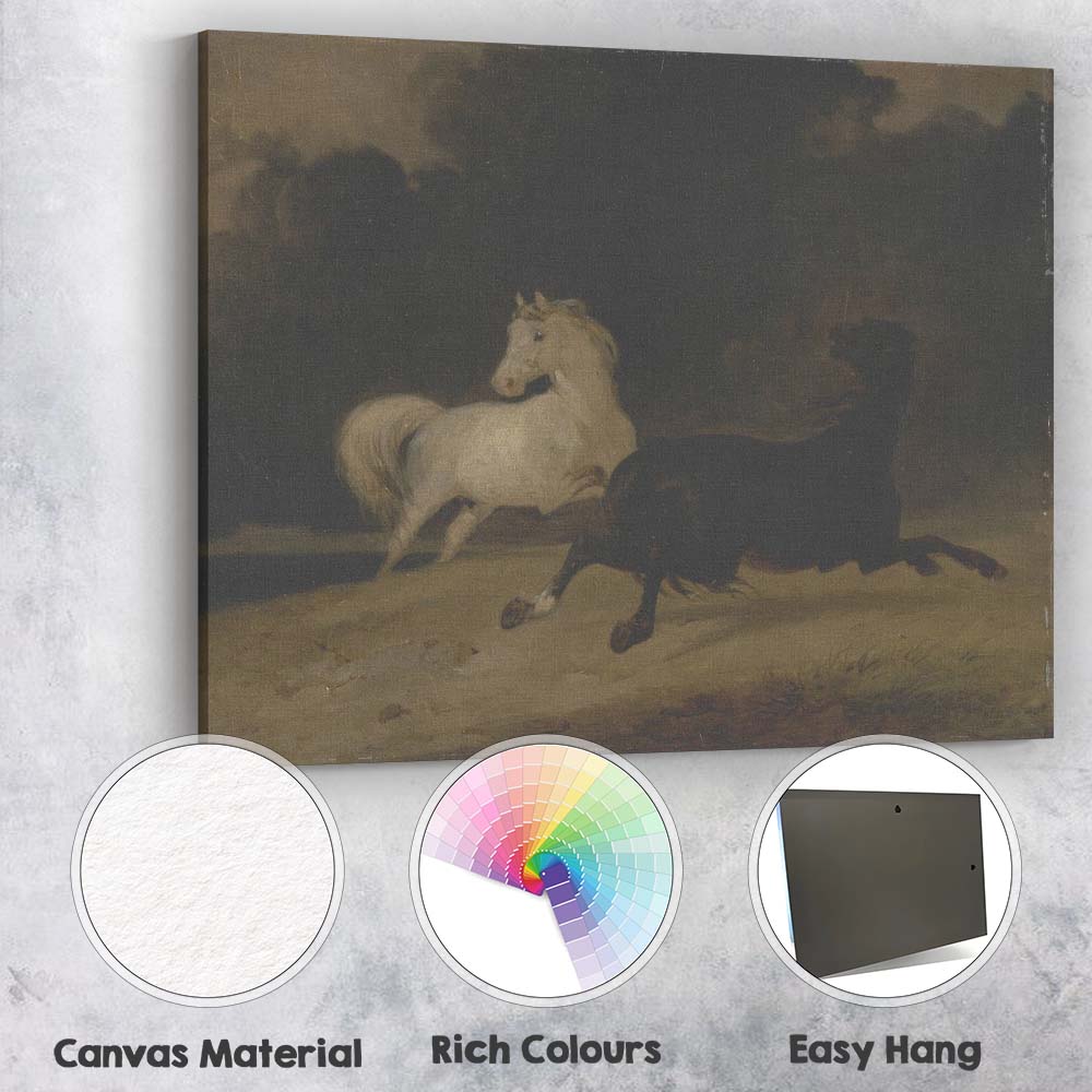 White Horse and Black Horse Stormy Night Landscape Canvas Wall Art Print Decor Picture Ready to Hang