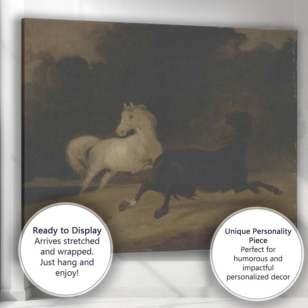 White Horse and Black Horse Stormy Night Landscape Canvas Wall Art Print Decor Picture Ready to Hang
