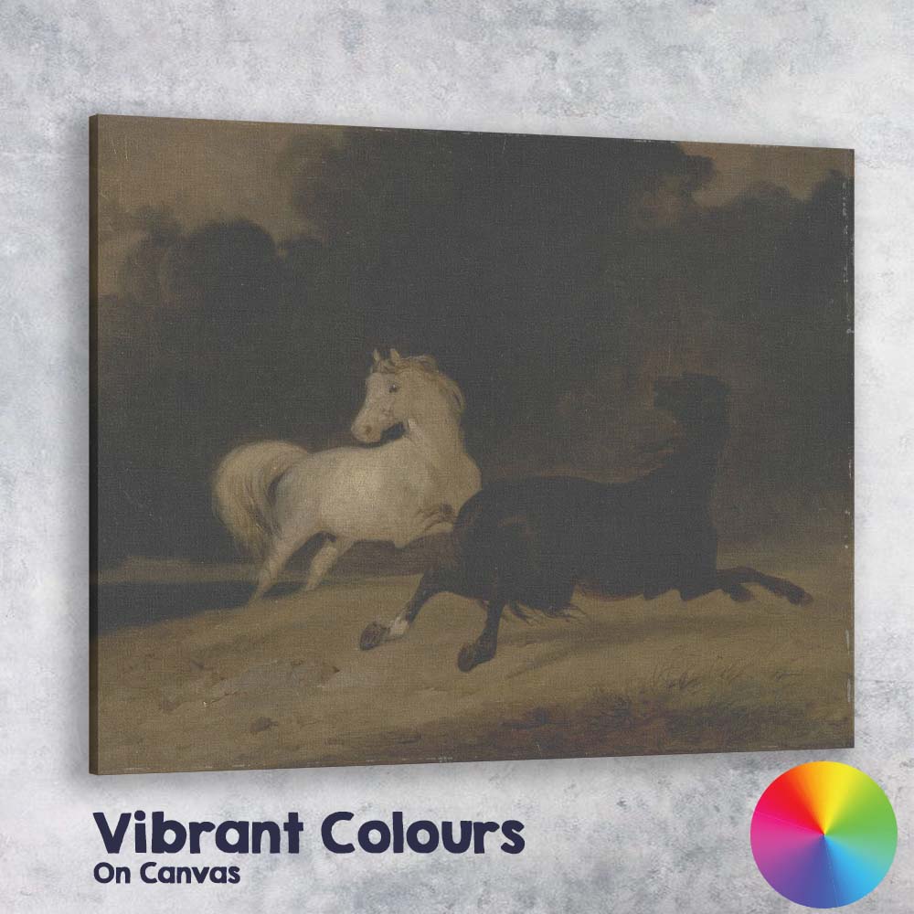 White Horse and Black Horse Stormy Night Landscape Canvas Wall Art Print Decor Picture Ready to Hang