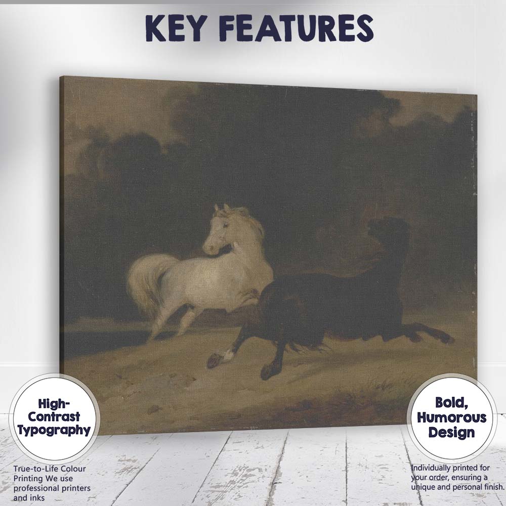 White Horse and Black Horse Stormy Night Landscape Canvas Wall Art Print Decor Picture Ready to Hang