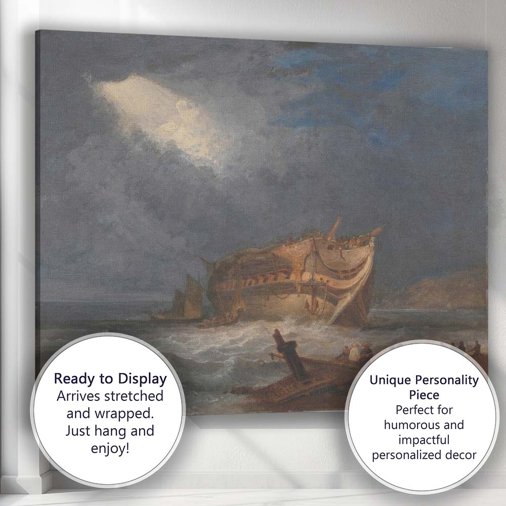 Moonlit Shipwreck Coastal Seascape Dramatic Maritime Canvas Wall Art Print Decor Picture Ready to Hang