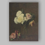 White Rose Bouquet Dark Background Romantic Floral Canvas Wall Art Print Decor Picture Ready to Hang