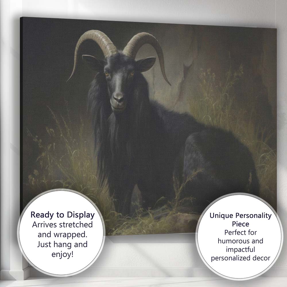 Black Goat Portrait Dark Moody Rustic Animal Canvas Wall Art Print Decor Picture Ready to Hang