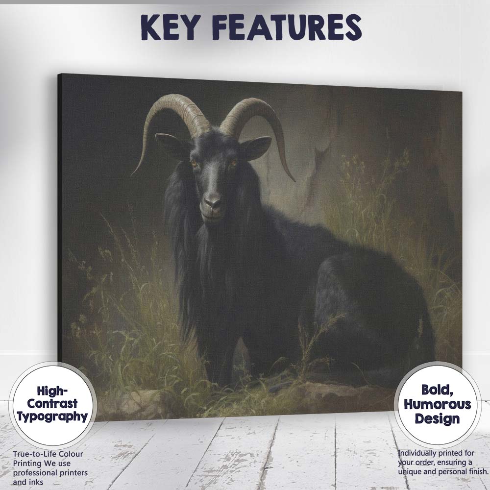 Black Goat Portrait Dark Moody Rustic Animal Canvas Wall Art Print Decor Picture Ready to Hang