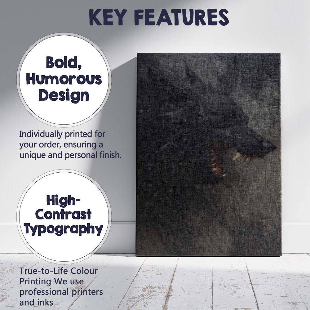 Dark Wolf Head Fierce Wildlife Abstract Portrait Canvas Wall Art Print Decor Picture Ready to Hang