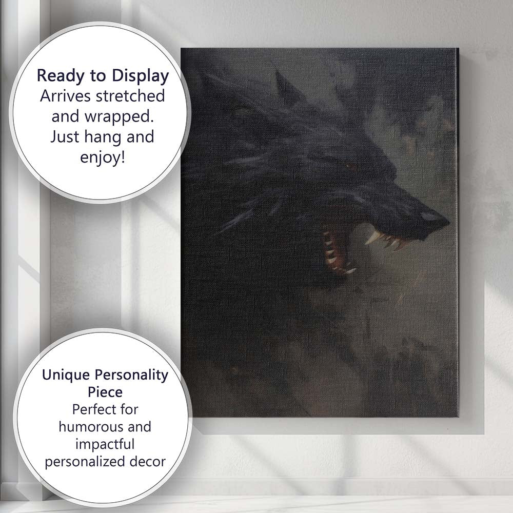 Dark Wolf Head Fierce Wildlife Abstract Portrait Canvas Wall Art Print Decor Picture Ready to Hang
